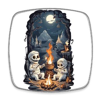 Halloween Mumie Camping Lagerfeuer Cartoon - Viereckiger Kühlschrankmagnet - Weiß - Vorne
