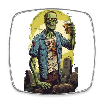 Halloween Zombie Spooky Beer Party Retro Design - Square fridge magnet - white - Front