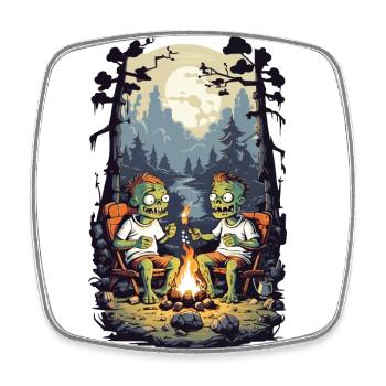 Zombies Campfire Halloween Cartoon Kids Design - Square fridge magnet - white - Front