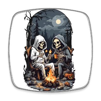 Halloween Camping Skeleton Campfire Design - Square fridge magnet - white - Front