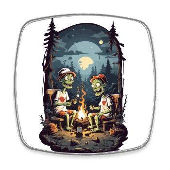 Zombie Camping Halloween Grusel Lagerfeuer - Viereckiger Kühlschrankmagnet - Weiß - Vorne