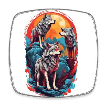 Lustige Wolfsgang Farbenfrohes Mond heulen - Viereckiger Kühlschrankmagnet - Weiß - Vorne