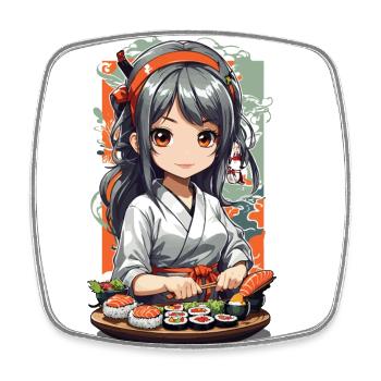 Kawaii Anime Sushi Meisterin Manga Design - Viereckiger Kühlschrankmagnet - Weiß - Vorne