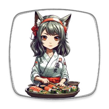 Kawaii Anime Sushi Girl mit Katzenohren Design - Viereckiger Kühlschrankmagnet - Weiß - Vorne