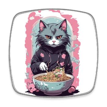 Anime Ramen Cat Japanese Noodle Soups Art - Square fridge magnet - white - Front