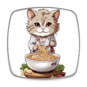 Kawaii chat Ramen soupe de nouilles Design Otaku Mode - Magnet carré - blanc - Devant