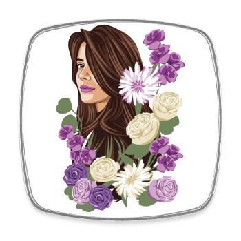 VIOLETTE Frau Illustration Lila und Weiße Blumen - Viereckiger Kühlschrankmagnet - Weiß - Vorne