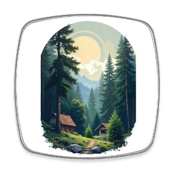 Pixelated cabin in the woods - Square fridge magnet - white - Front
