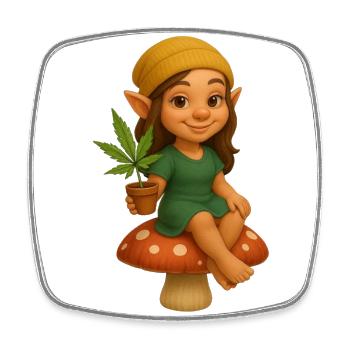 Zwergin auf Pilz mit Cannabispflanze - Viereckiger Kühlschrankmagnet - Weiß - Vorne