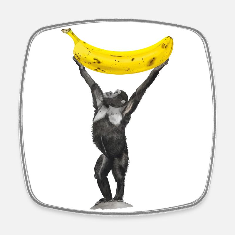 Singe Banane Singe - Magnet carré - blanc