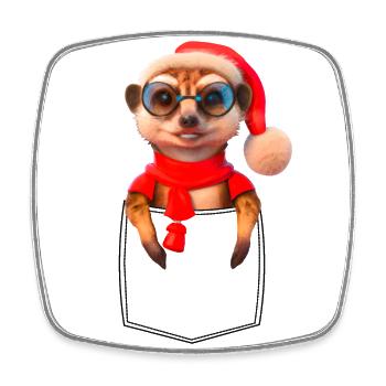 Erdmännchen X-Mas Meerkat Brusttasche Pocket - Viereckiger Kühlschrankmagnet - Weiß - Vorne