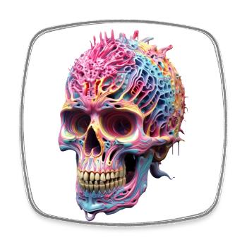 Trippy Skull Skull 3D Punk Pop coloré - Magnet carré - blanc - Devant