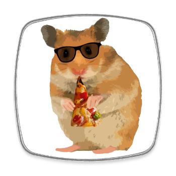 Hamster Pizza Sonnenbrille - Viereckiger Kühlschrankmagnet - Weiß - Vorne