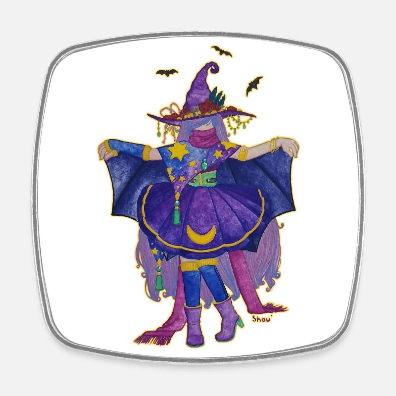 Sorcière aux chauve-souris - Magnet carré - blanc