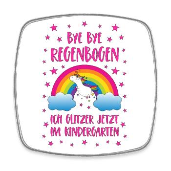 Einhorn Bye Bye Regenbogen Kindergarten Glitzer - Viereckiger Kühlschrankmagnet - Weiß - Vorne
