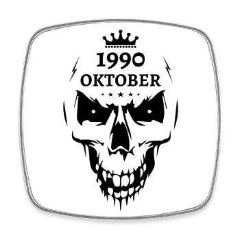 Oktober 1990 Totenkopf - Viereckiger Kühlschrankmagnet - Weiß - Vorne