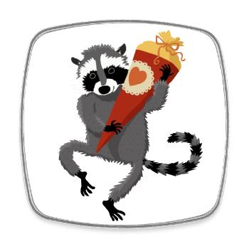 Waschbär Schultüte - Viereckiger Kühlschrankmagnet - Weiß - Vorne