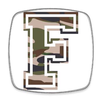 F, Monogram, Camouflage Green-Brown - Square fridge magnet - white - Front