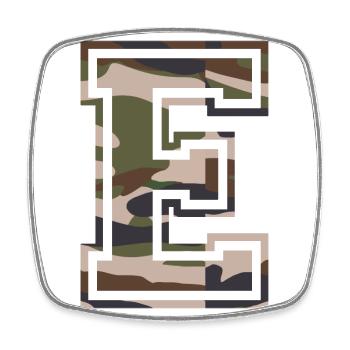 E, Monogram, Camouflage Green-Brown - Square fridge magnet - white - Front