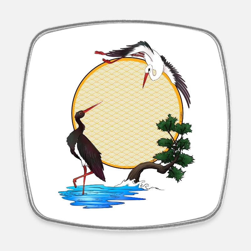 Storks - Japan - Alsace - Sun - Square fridge magnet - white