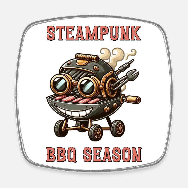 Steampunk BBQ Season 1 - Square fridge magnet - white