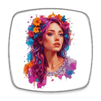 Fille aux fleurs 🌸 - Magnet carré - blanc - Devant
