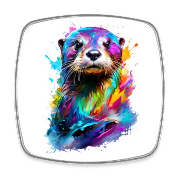 Loutre peinte - Magnet carré - blanc - Devant