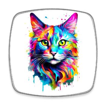 Bemalte Hauskatze - Viereckiger Kühlschrankmagnet - Weiß - Vorne
