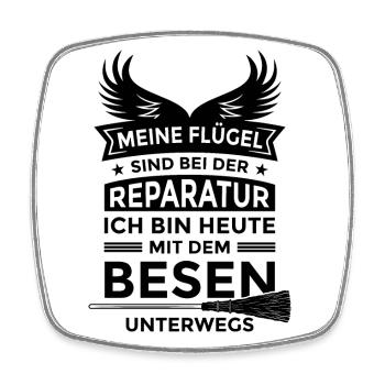 Lustiger Spruch Meine Flügel Reparatur Besen Hexe - Viereckiger Kühlschrankmagnet - Weiß - Vorne