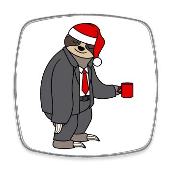 Sloth Suit Office Christmas Hat Santa Claus - Square fridge magnet - white - Front