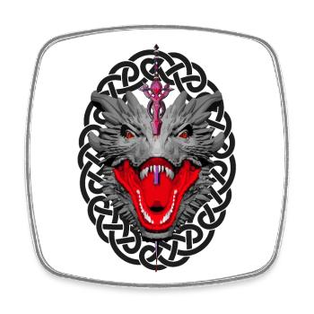 Dragon with purple sword - Square fridge magnet - white - Front