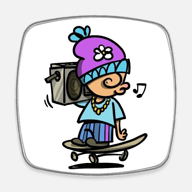 Skater with Ghettoblaster - Square fridge magnet - white