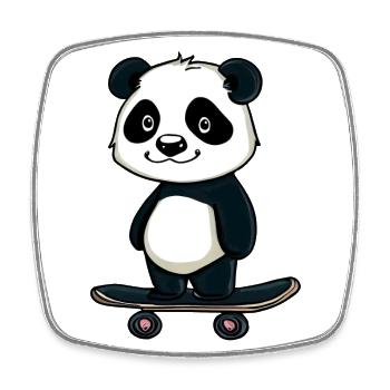 Skateboard Panda - Viereckiger Kühlschrankmagnet - Weiß - Vorne
