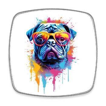 Buntes Mopshund-Design - Viereckiger Kühlschrankmagnet - Weiß - Vorne