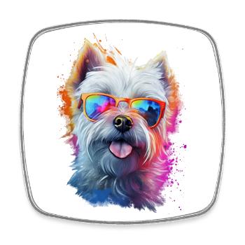 Yorkshire Terrier chien avec lunettes - Magnet carré - blanc - Devant