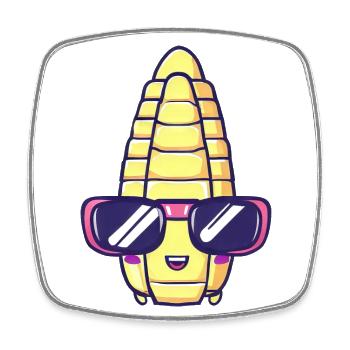 Cool corn with sunglasses - kawaii style - Square fridge magnet - white - Front