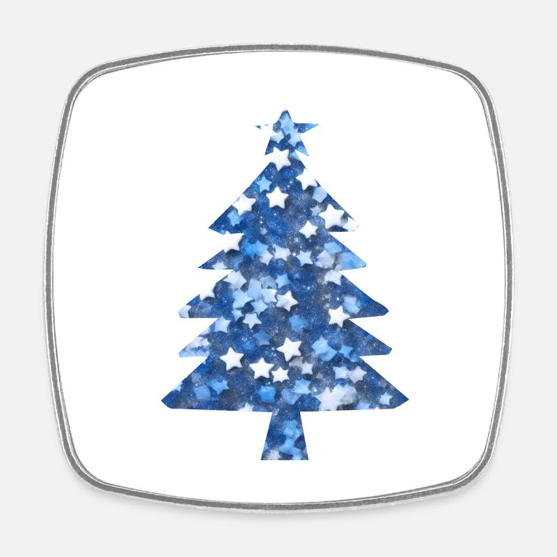 Christmas Tree Blue Glitter - Square fridge magnet - white