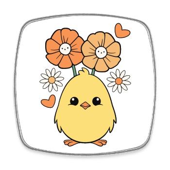 Chick, Chicken, Spring, Flowers, Summer, Easter, Garden - Square fridge magnet - white - Front