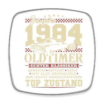 Oldtimer Baujahr 1984 Jahrgang Geburtstag Geschenk - Viereckiger Kühlschrankmagnet - Weiß - Vorne