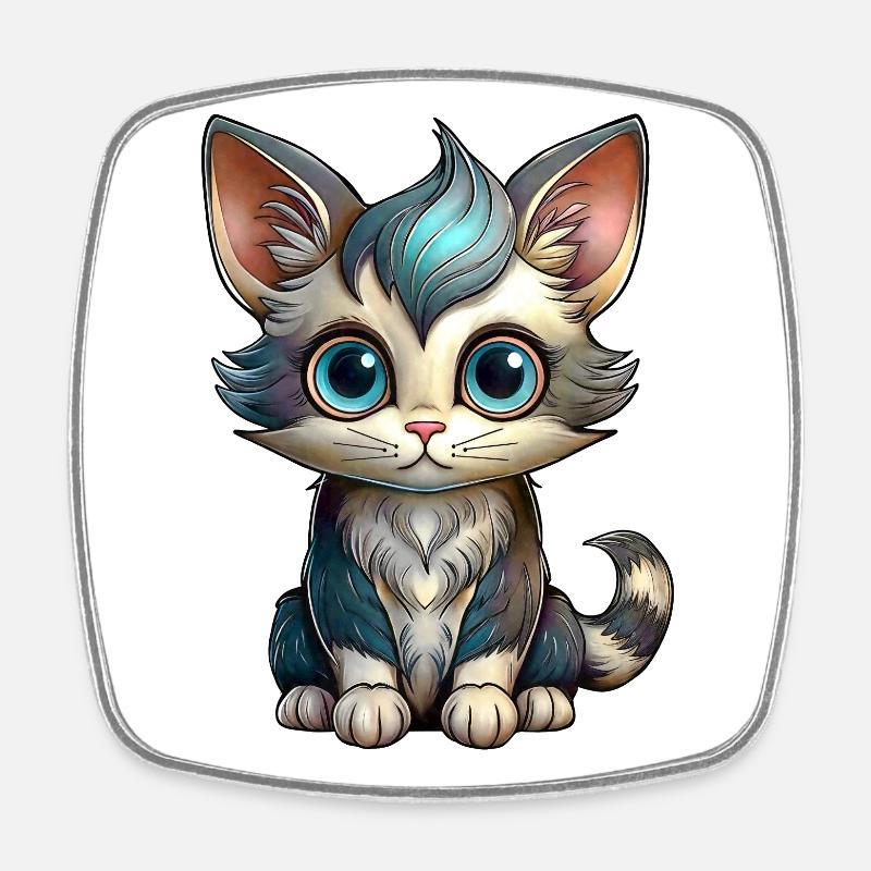 Little Cat - Square fridge magnet - white