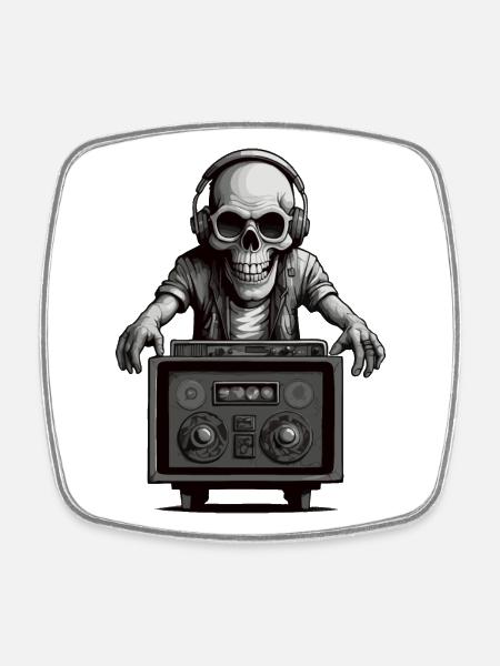 Totenkopf Musiker - Viereckiger Kühlschrankmagnet - Weiß