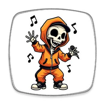 Skeleton Rapper in Orange Joggers with Hood - Square fridge magnet - white - Front