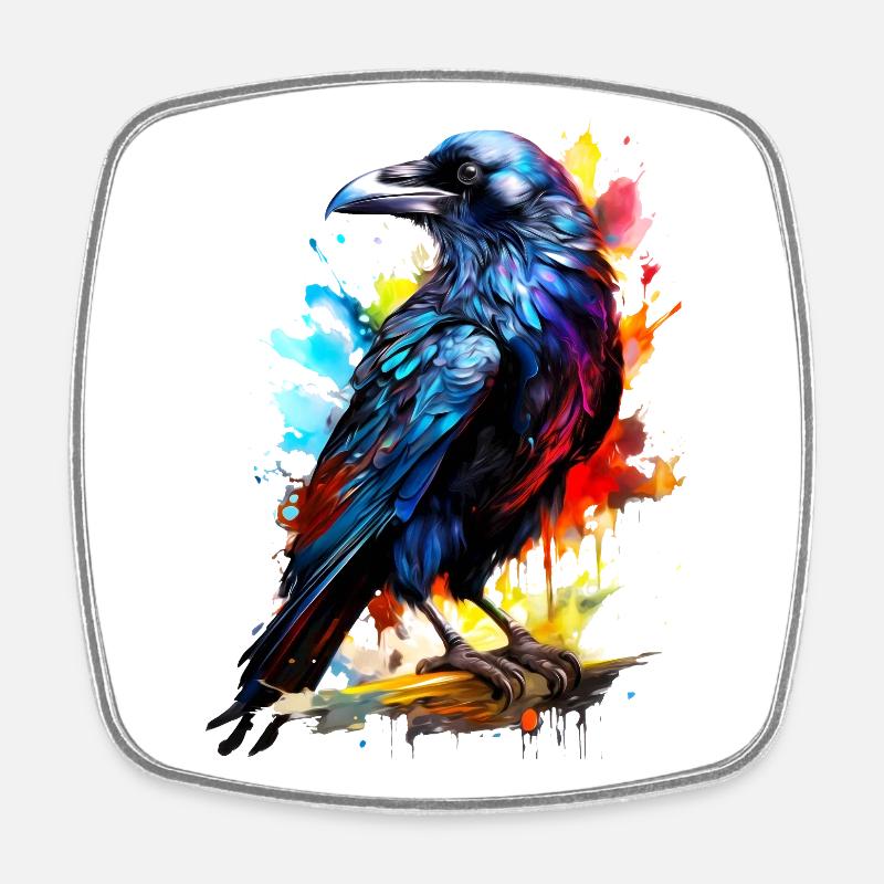Corbeau peint - Magnet carré - blanc