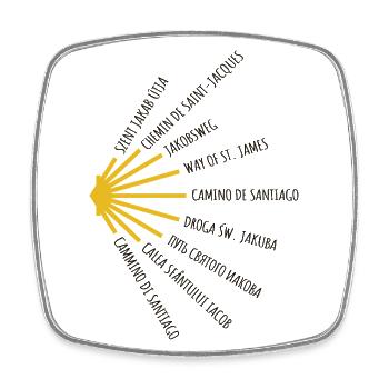 The Camino de Santiago has many languages - Camino - Pilgrimage - Square fridge magnet - white - Front