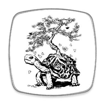 une tortue avec un bonsaï sur la carapace - Magnet carré - blanc - Devant
