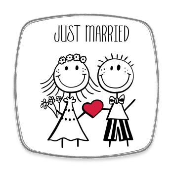 Just Married newlyweds - wedding - gift - Square fridge magnet - white - Front
