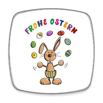Frohe Ostern Osterhase mit Ostereiern - Viereckiger Kühlschrankmagnet - Weiß - Vorne