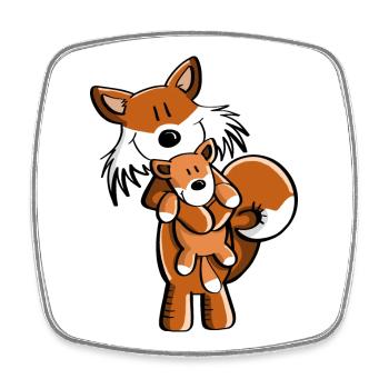 Fuchs mit Babyfuchs - Comic- Geschenk - Kinder - Viereckiger Kühlschrankmagnet - Weiß - Vorne