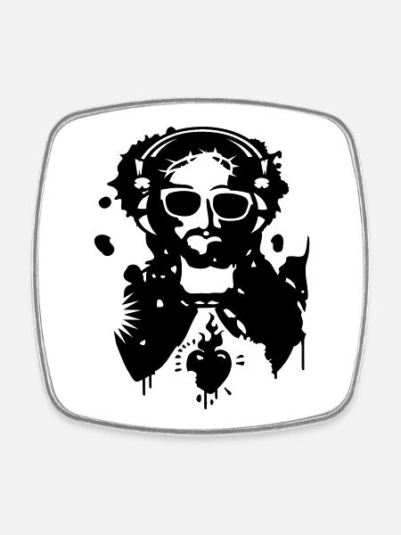 Jesus Graffiti with headphones and sunglasses - Square fridge magnet - white