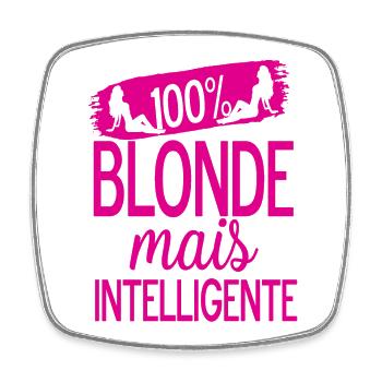 Design humoristique 'Blonde mais intelligente' - Magnet carré - blanc - Devant